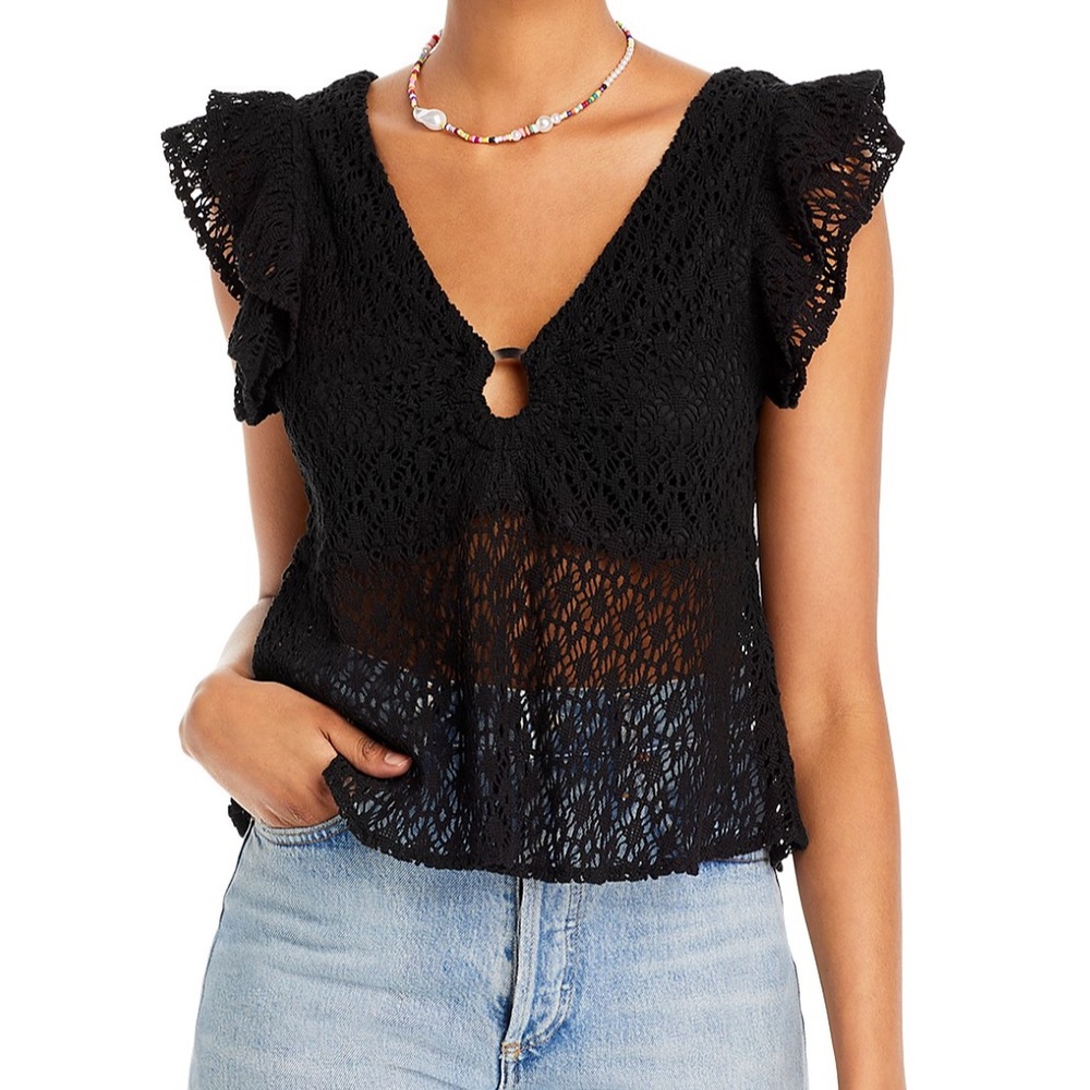 NWOT Aqua crochet black top size M